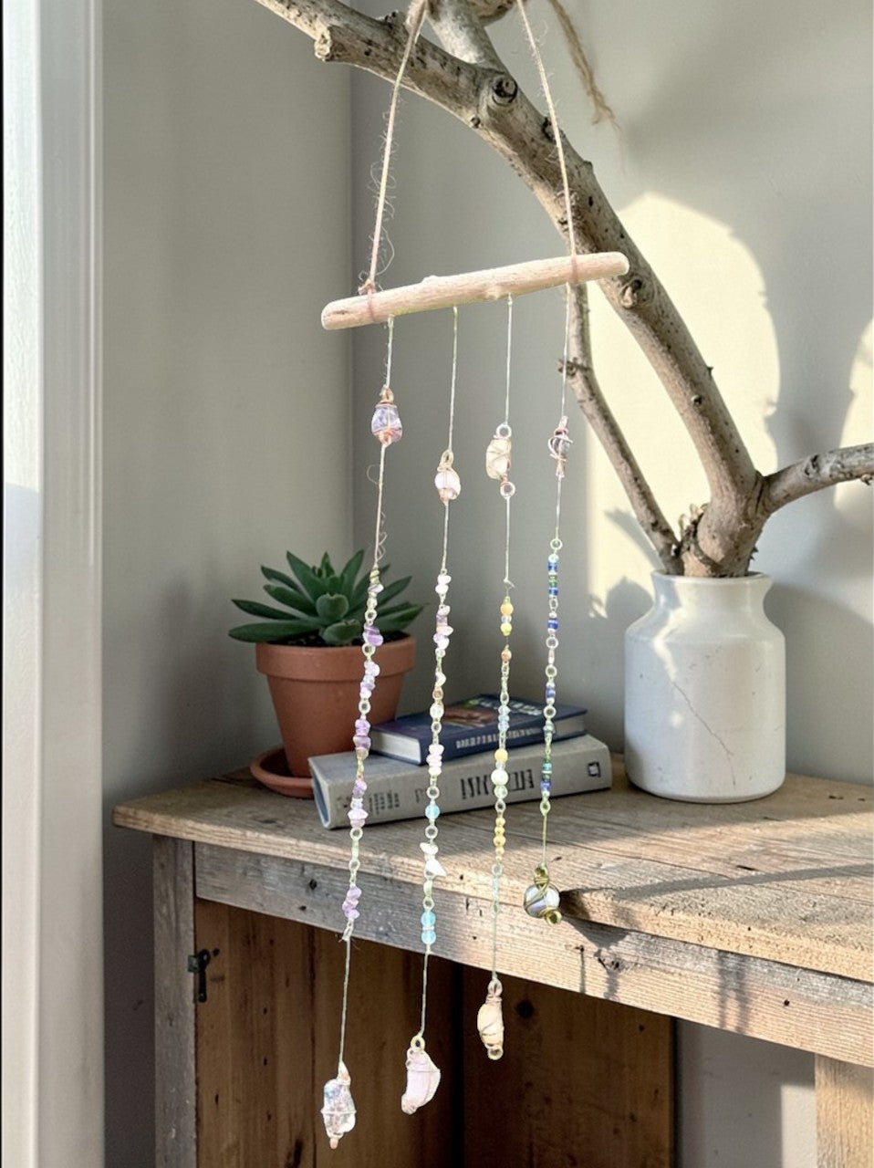 Image 6: Boho crystal suncatcher mobile – handmade natural home decoration